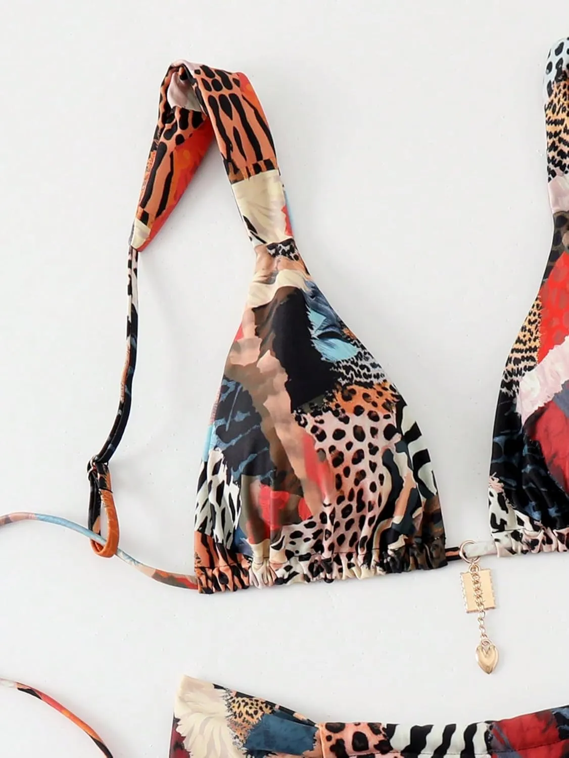 Women's 2 Piece Leopard Floral Bathing Suit Wireless Triangle Swimsuit High Waisted Bikini Sets
