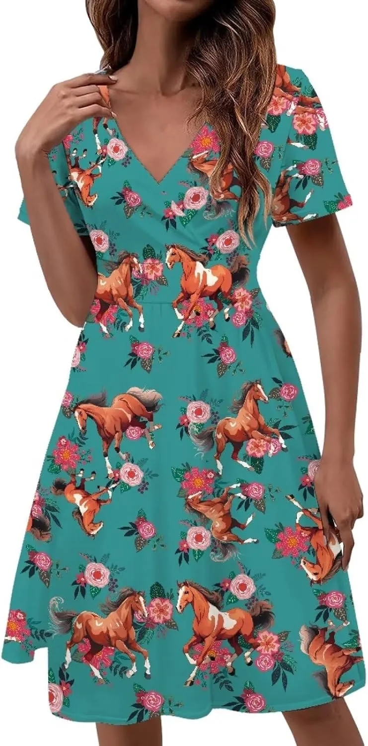 Women's 2025 Summer Maxi Dresses Plaid V Neck A Line Casual Beach Vacation Long Sundress