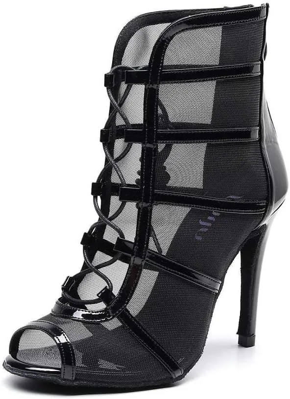 Women's Ballroom Dance Shoes with Straps Modern Dance Shoes high Heel 10cm 4 inch Suede Bottom Dance Boots