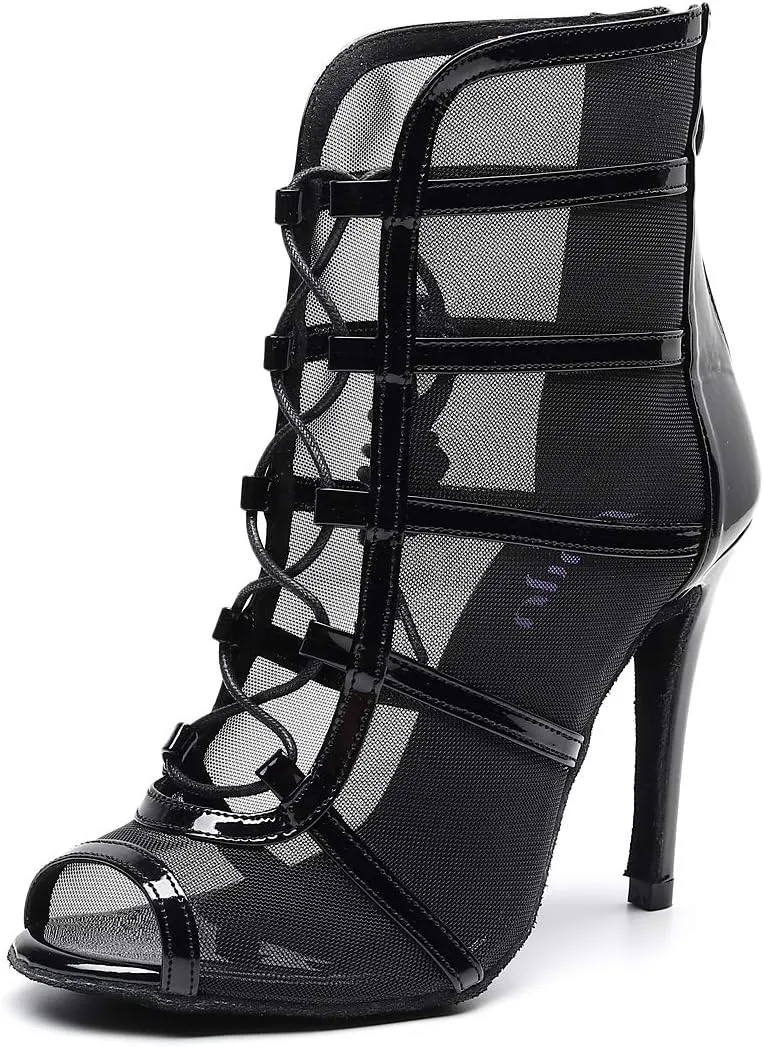 Women's Ballroom Dance Shoes with Straps Modern Dance Shoes high Heel 10cm 4 inch Suede Bottom Dance Boots
