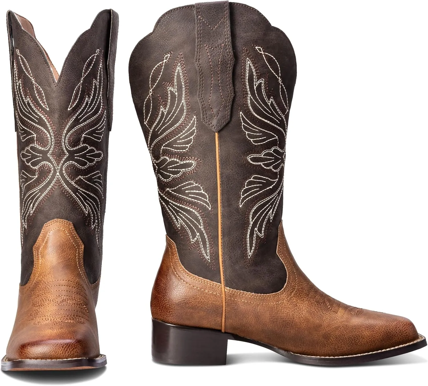 Womens Cowboy Boots Square Toe Wide Mid Calf Cowgirl Boots Fashion Western Ladies Boots Low Block Heel US 6-11