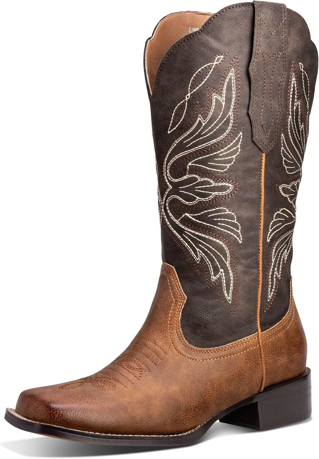 Womens Cowboy Boots Square Toe Wide Mid Calf Cowgirl Boots Fashion Western Ladies Boots Low Block Heel US 6-11