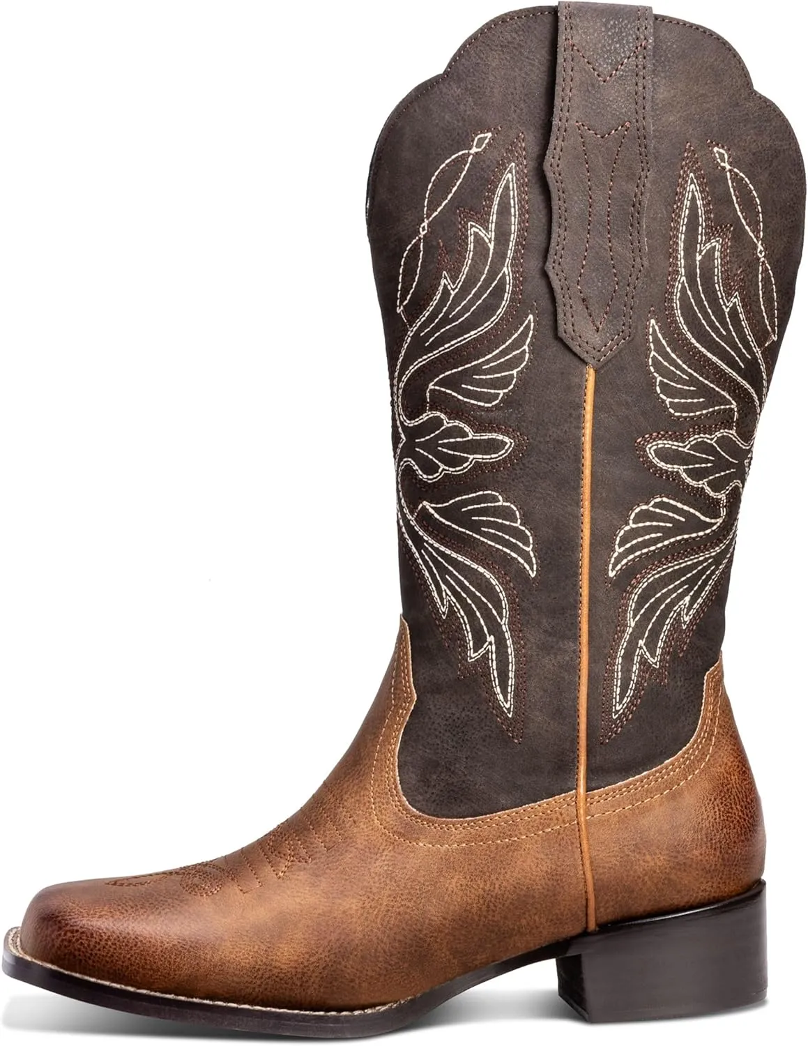 Womens Cowboy Boots Square Toe Wide Mid Calf Cowgirl Boots Fashion Western Ladies Boots Low Block Heel US 6-11