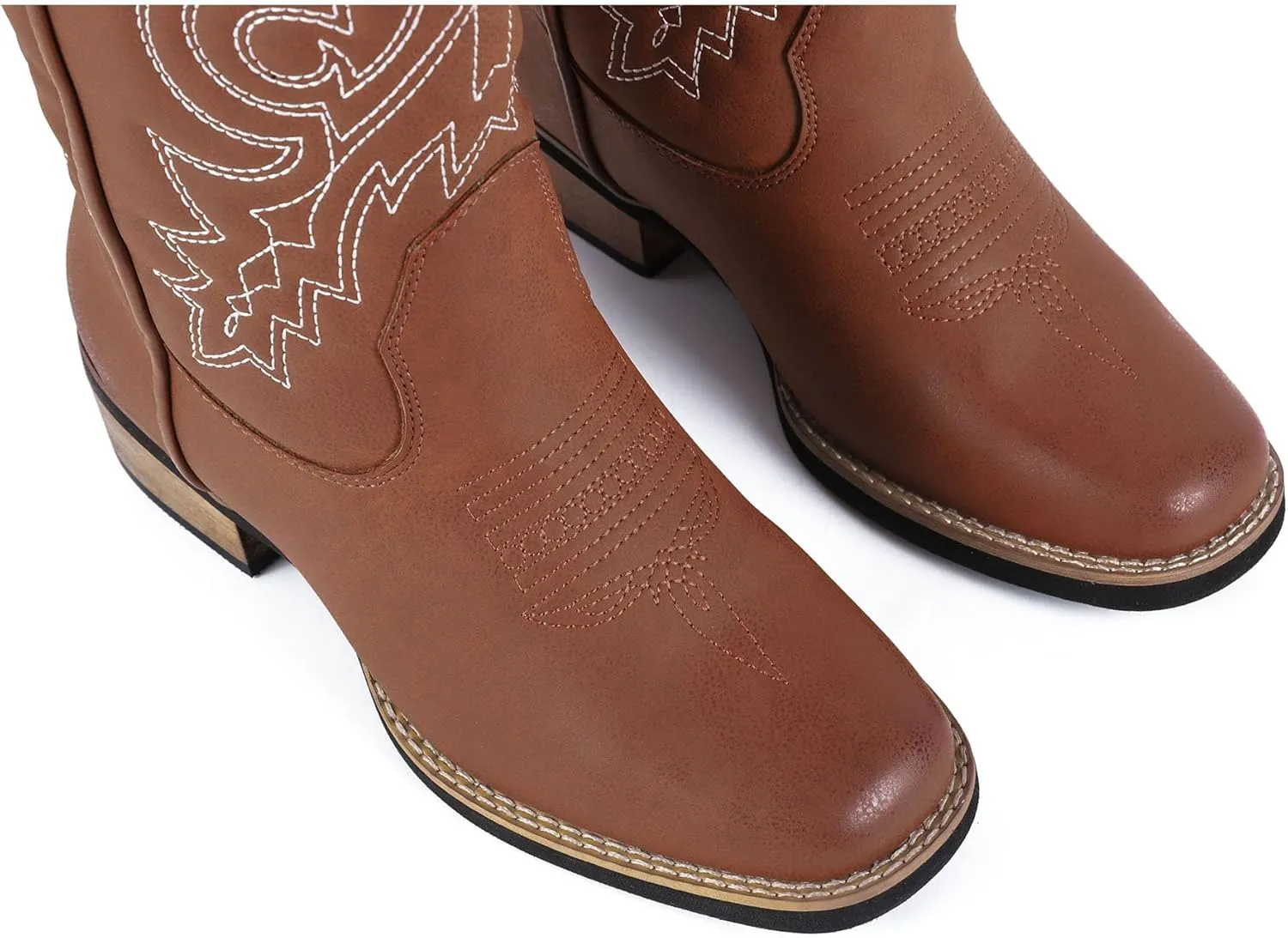 Women's Cowboy Western Boots - Square Toe Wide Calf Boots - Low Heels Short Mid Calf Booties Shoes