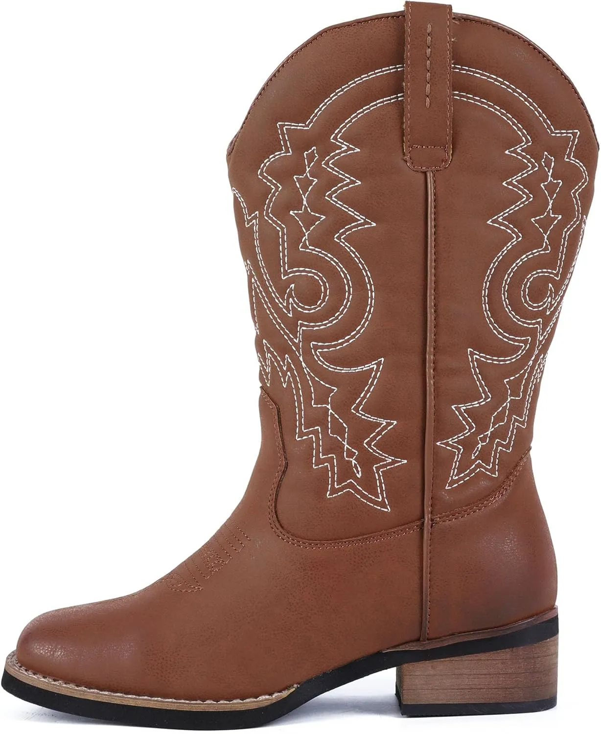 Women's Cowboy Western Boots - Square Toe Wide Calf Boots - Low Heels Short Mid Calf Booties Shoes