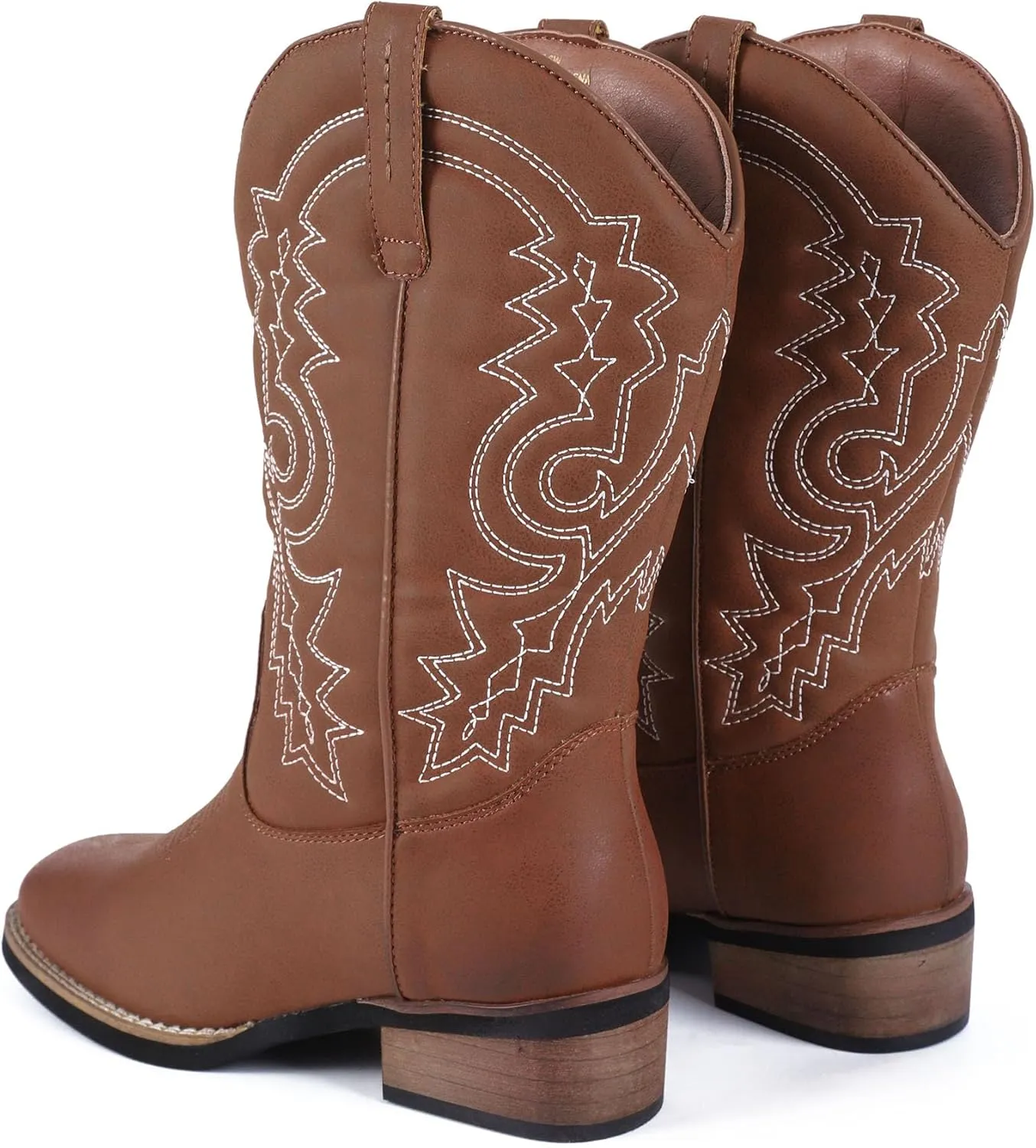 Women's Cowboy Western Boots - Square Toe Wide Calf Boots - Low Heels Short Mid Calf Booties Shoes