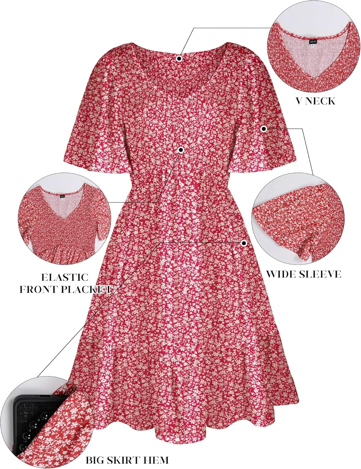 Womens Cute Floral Smocked V Neck Flutter Sleeve Sundress with Pockets Casual Spring Summer Dresses for Women 2025