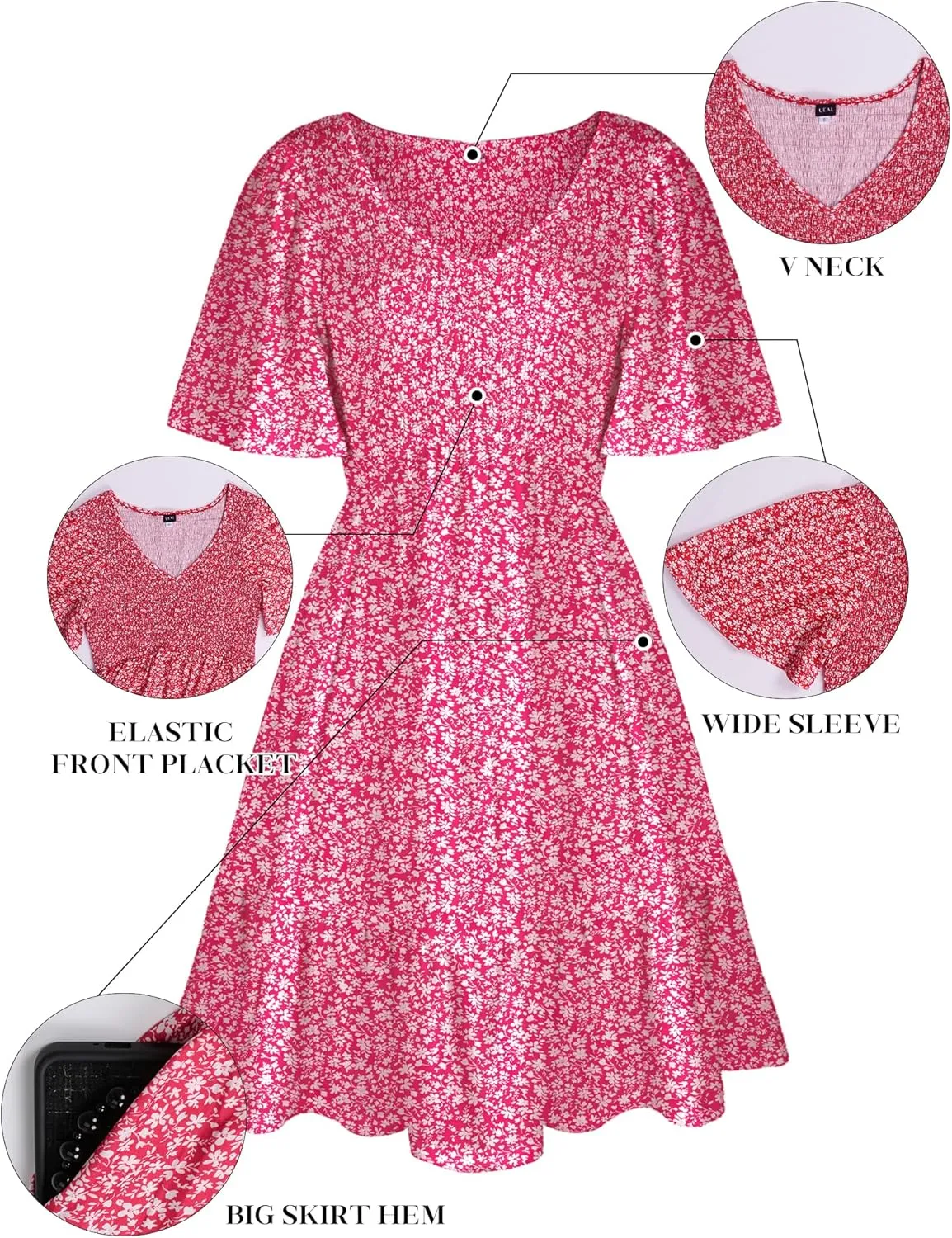 Womens Cute Floral Smocked V Neck Flutter Sleeve Sundress with Pockets Casual Spring Summer Dresses for Women 2025