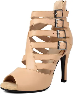 Women's Dance Heels Peep Toe Ballroom Salsa Dance Shoes Performance Ankle Dance Boots