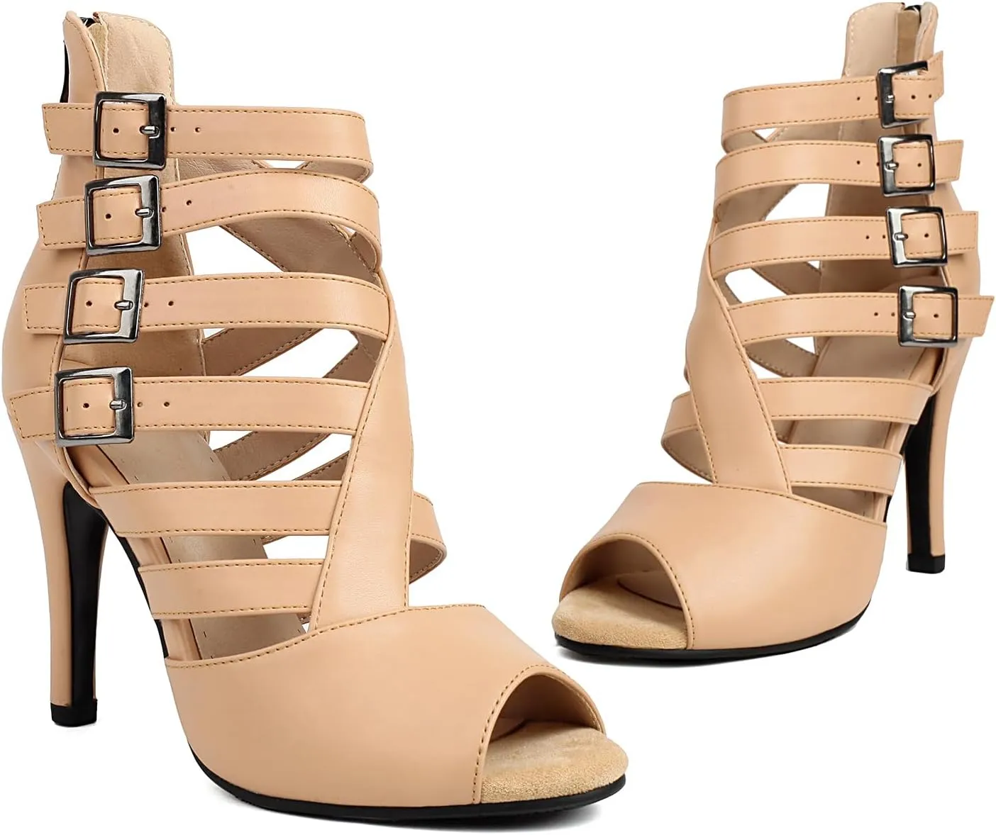 Women's Dance Heels Peep Toe Ballroom Salsa Dance Shoes Performance Ankle Dance Boots