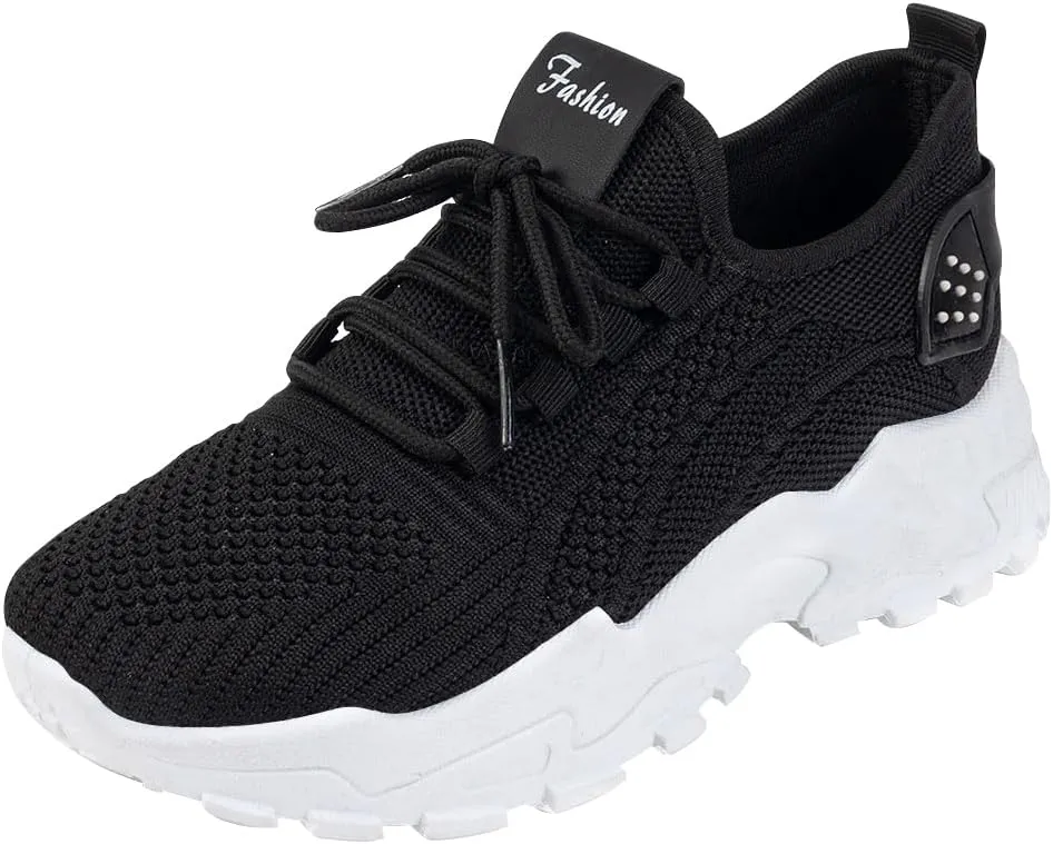 Women’s Fashion Athletic Sneakers - Breathable Mesh Lace - Up Shoes with White Sole and Stylish Accents​