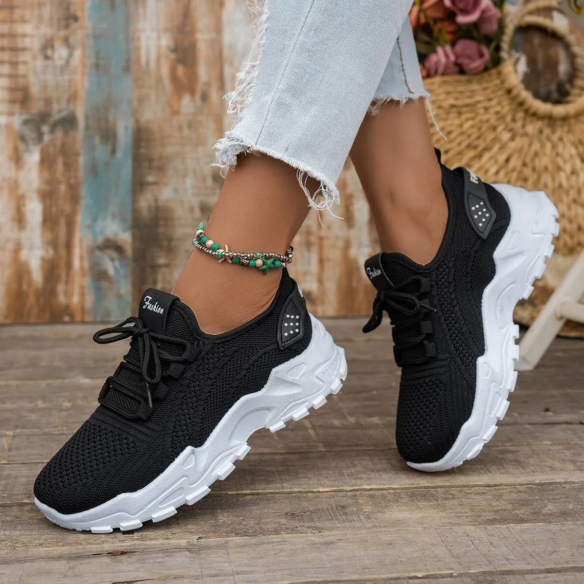 Women’s Fashion Athletic Sneakers - Breathable Mesh Lace - Up Shoes with White Sole and Stylish Accents​