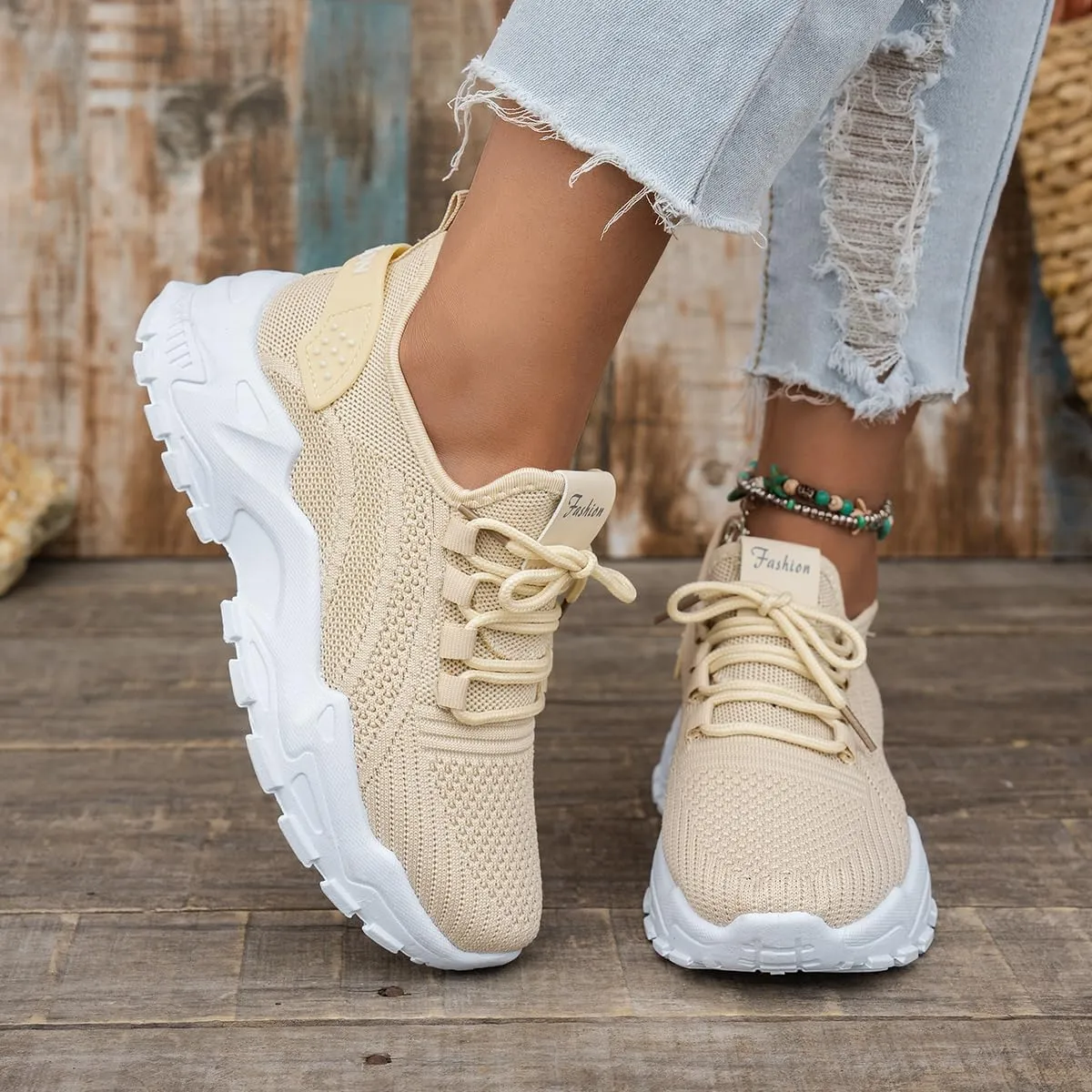Women’s Fashion Athletic Sneakers - Breathable Mesh Lace - Up Shoes with White Sole and Stylish Accents​