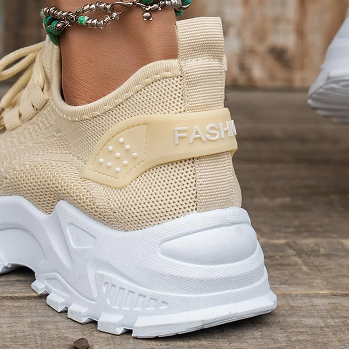Women’s Fashion Athletic Sneakers - Breathable Mesh Lace - Up Shoes with White Sole and Stylish Accents​