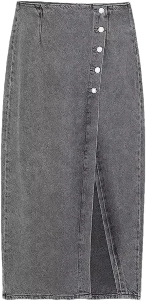 Women's Fashion Denim Midi Skirt – Vintage Solid Color Front Slit with Buttons Mid Waist A-Line Dress