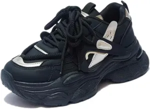 Womens Fashion Leather Lace Up Chunky Platform Sneakers Casual Breathable Shock Absorbing Heighten Walking Workout Driving Shoes