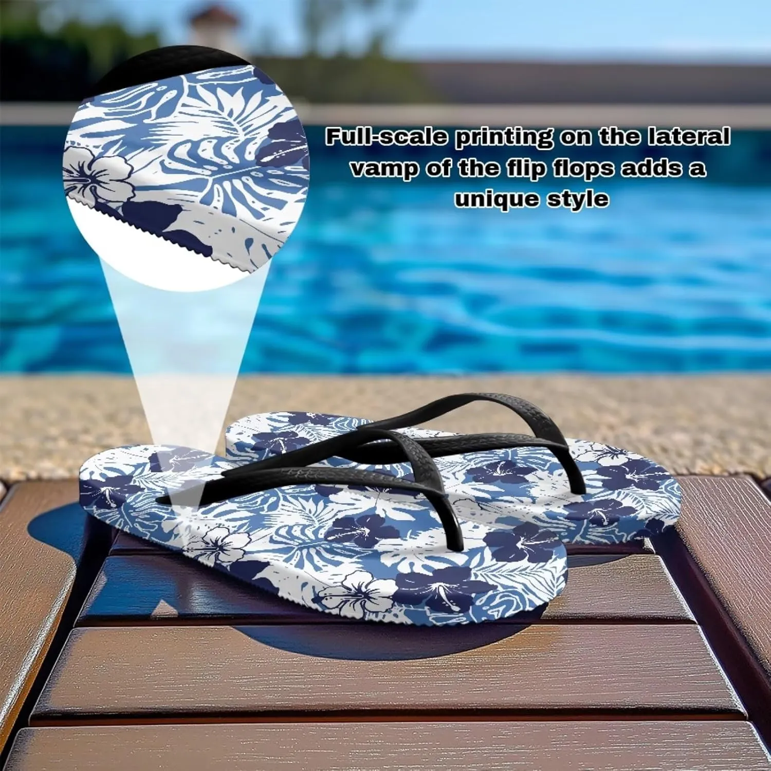 Women's Flip Flops Hawaiian Hibiscus Thong Sandals Comfortable Summer Beach Walking Slippers Shower Shoes