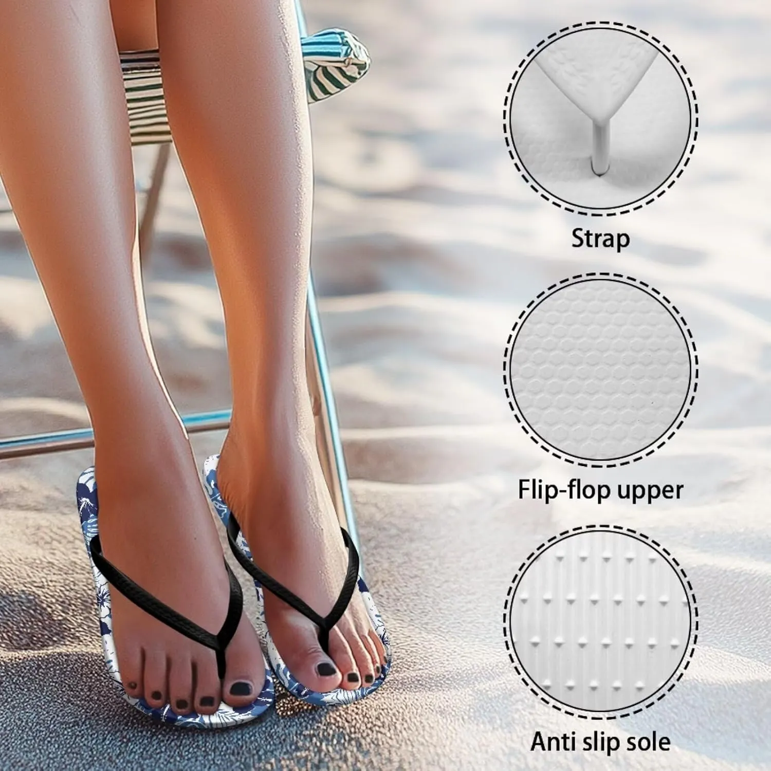 Women's Flip Flops Hawaiian Hibiscus Thong Sandals Comfortable Summer Beach Walking Slippers Shower Shoes