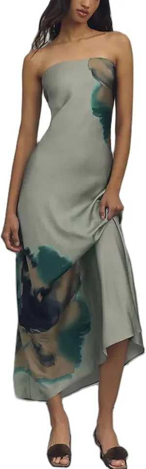 Womens Floral Strapless Bodycon Maxi Dress Sexy Backless Long Tube Dress Y2K Off Shoulder Summer Beach Dress