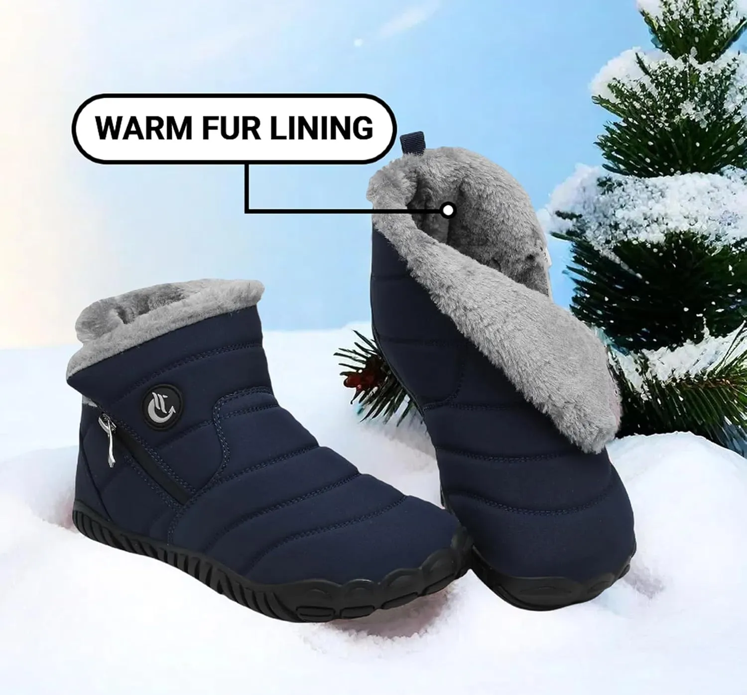 Womens Fur Lined Snow Boots Ladies Warm Winter Boots Non Slip Outdoor Boot Fashion Zip Booties