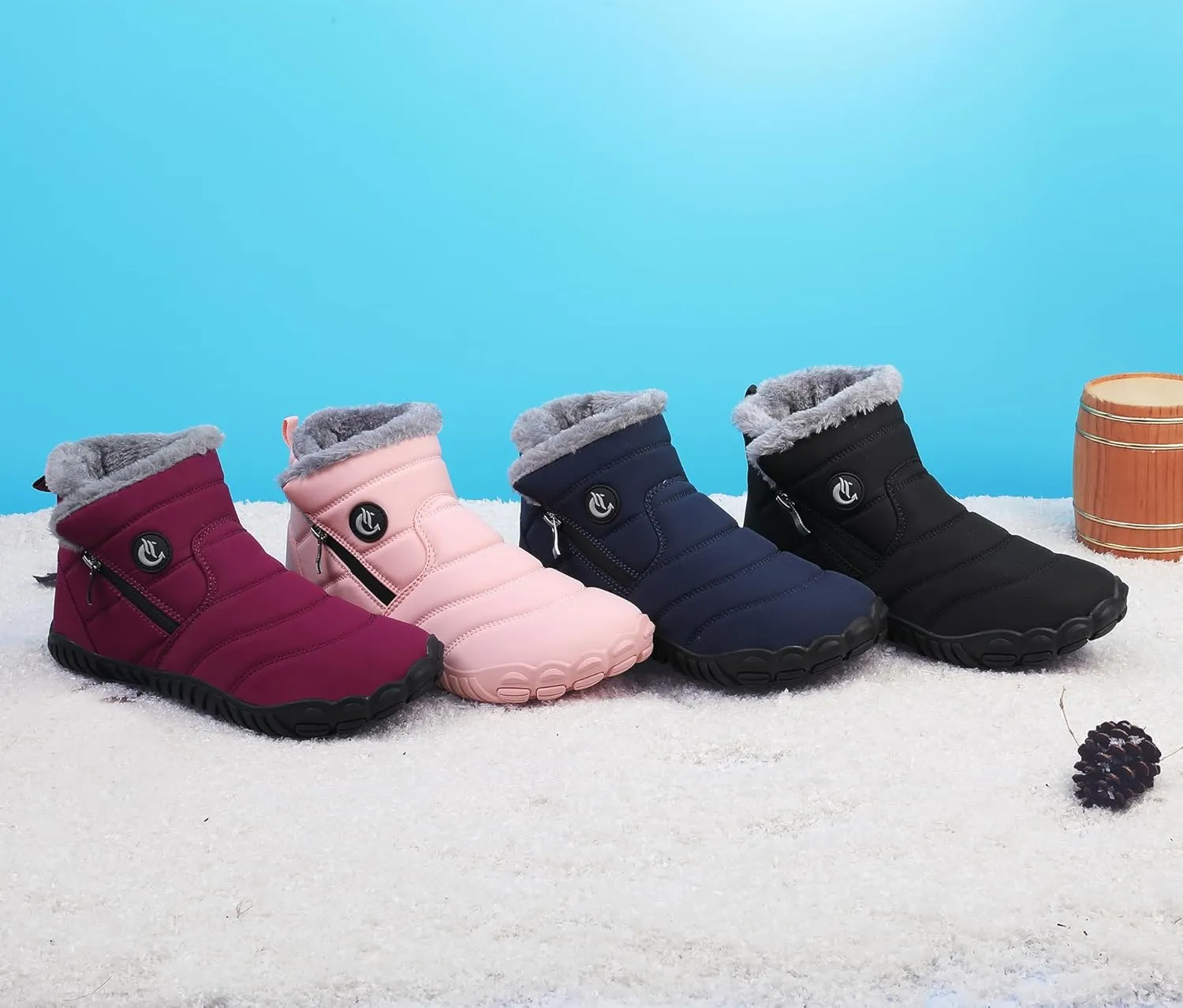 Womens Fur Lined Snow Boots Ladies Warm Winter Boots Non Slip Outdoor Boot Fashion Zip Booties