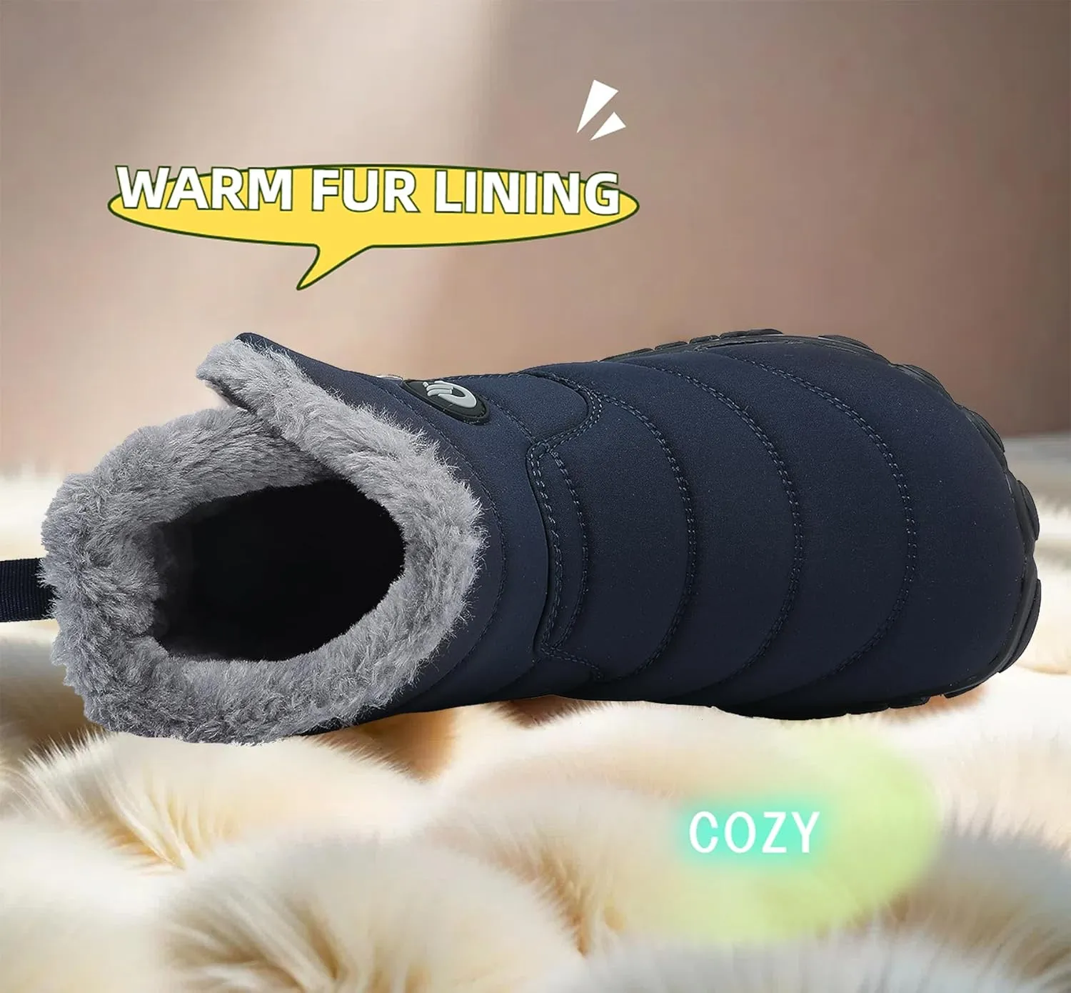 Womens Fur Lined Snow Boots Ladies Warm Winter Boots Non Slip Outdoor Boot Fashion Zip Booties