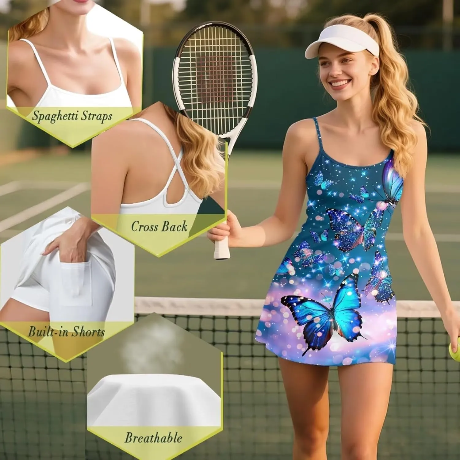 Womens Golf Dress with Tummy Control Athletic Dress with Shorts 2 Piece Golf Outfits