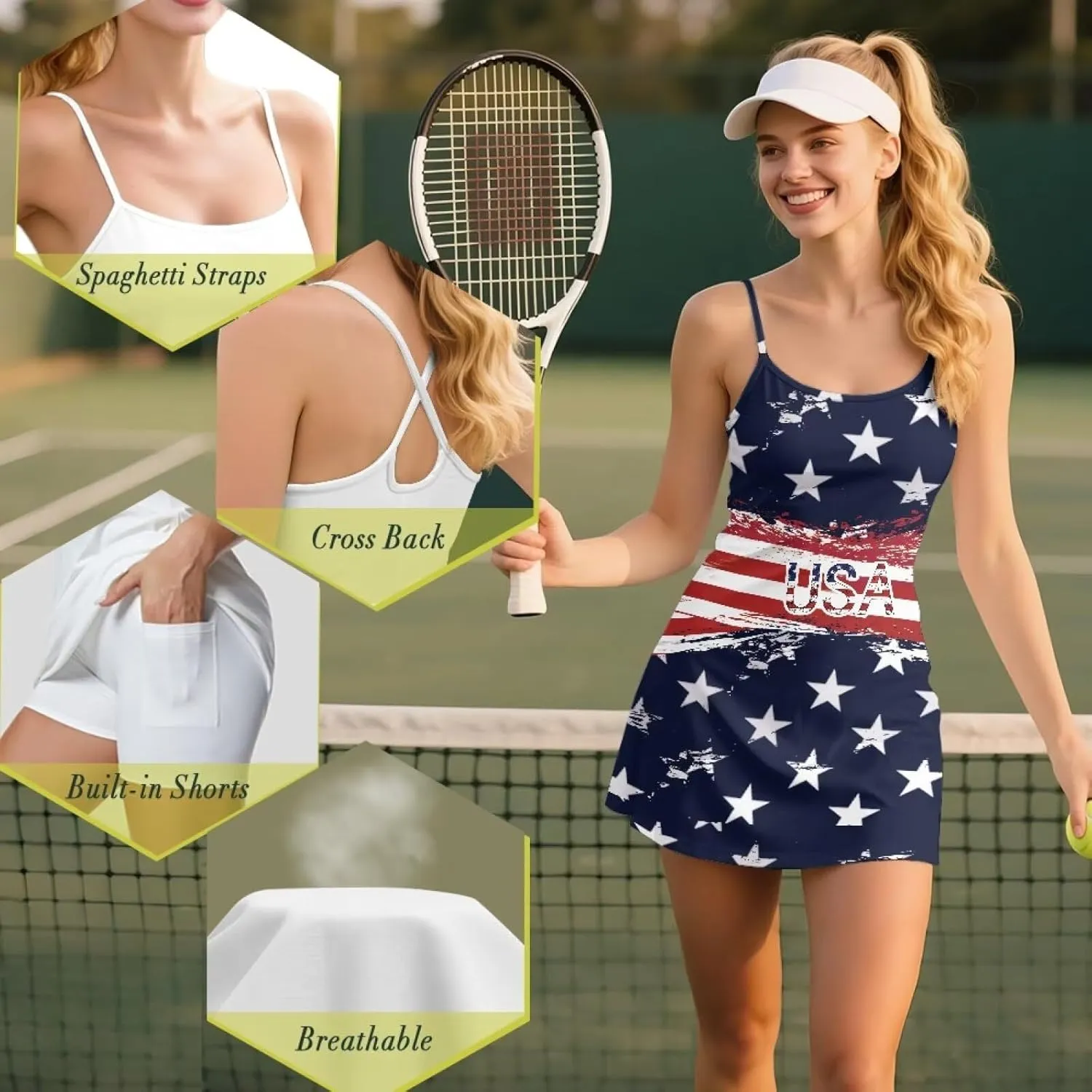 Womens Golf Dress with Tummy Control Athletic Dress with Shorts 2 Piece Golf Outfits