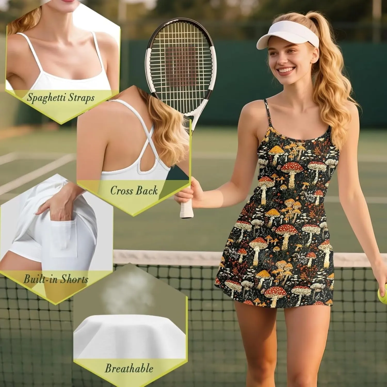 Womens Golf Dress with Tummy Control Athletic Dress with Shorts 2 Piece Golf Outfits