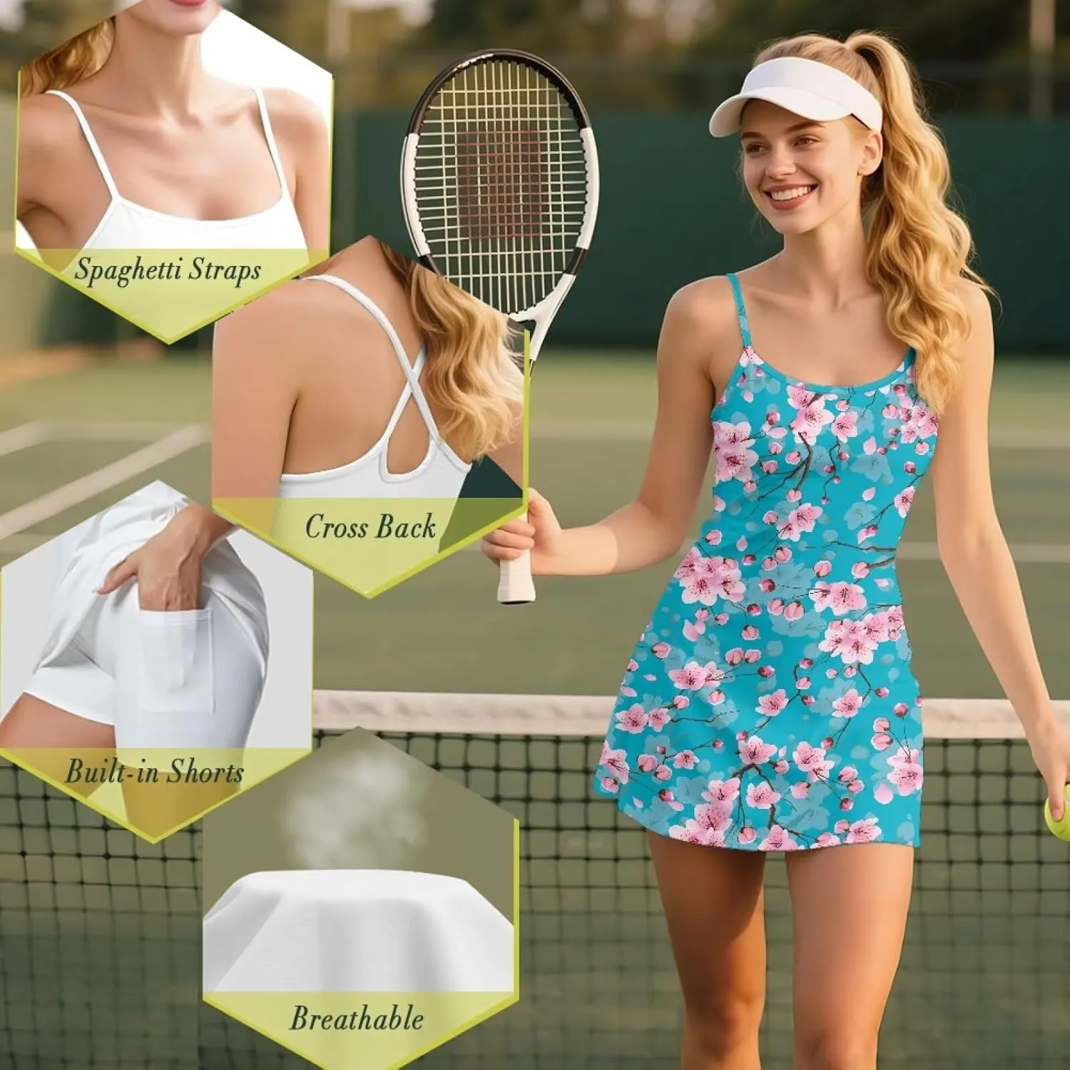 Womens Golf Dress with Tummy Control Athletic Dress with Shorts 2 Piece Golf Outfits