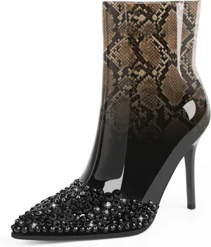 Women's High Heel Sexy Ankle Boots Rhinestone Pointed Toe Shoes