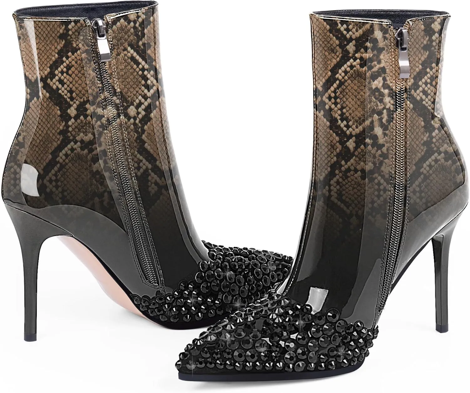 Women's High Heel Sexy Ankle Boots Rhinestone Pointed Toe Shoes