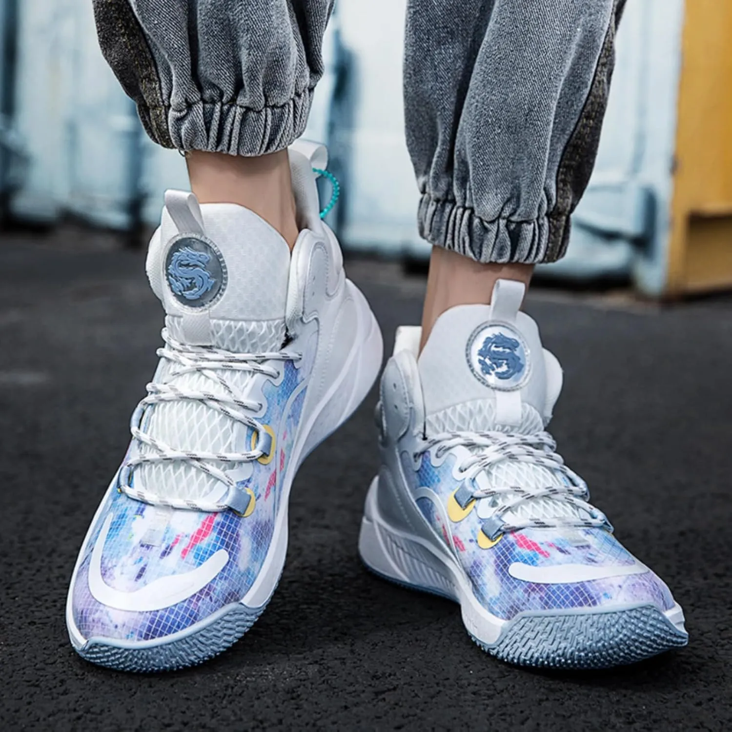Womens High Top Fashion Graffiti Basketball Shoes Fashion Breathable Non-Slip Sneakers Comfortable Outdoor Running Training Sport Shoes