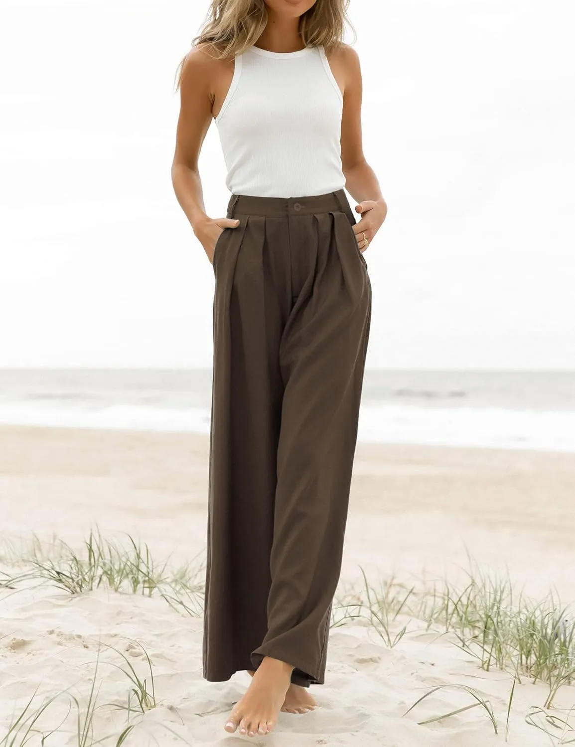 Women's High Waist Casual Wide Leg Palazzo Pants, Dress Pants for Women, Work Pants with Pockets for Women Office.
