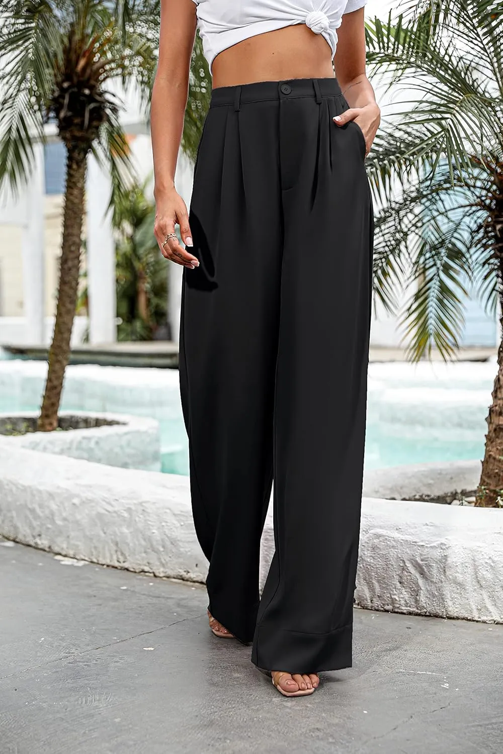 Women's High Waist Casual Wide Leg Palazzo Pants, Dress Pants for Women, Work Pants with Pockets for Women Office.