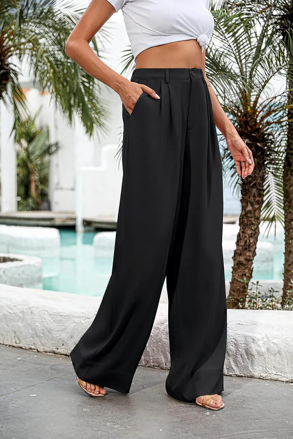 Women's High Waist Casual Wide Leg Palazzo Pants, Dress Pants for Women, Work Pants with Pockets for Women Office.