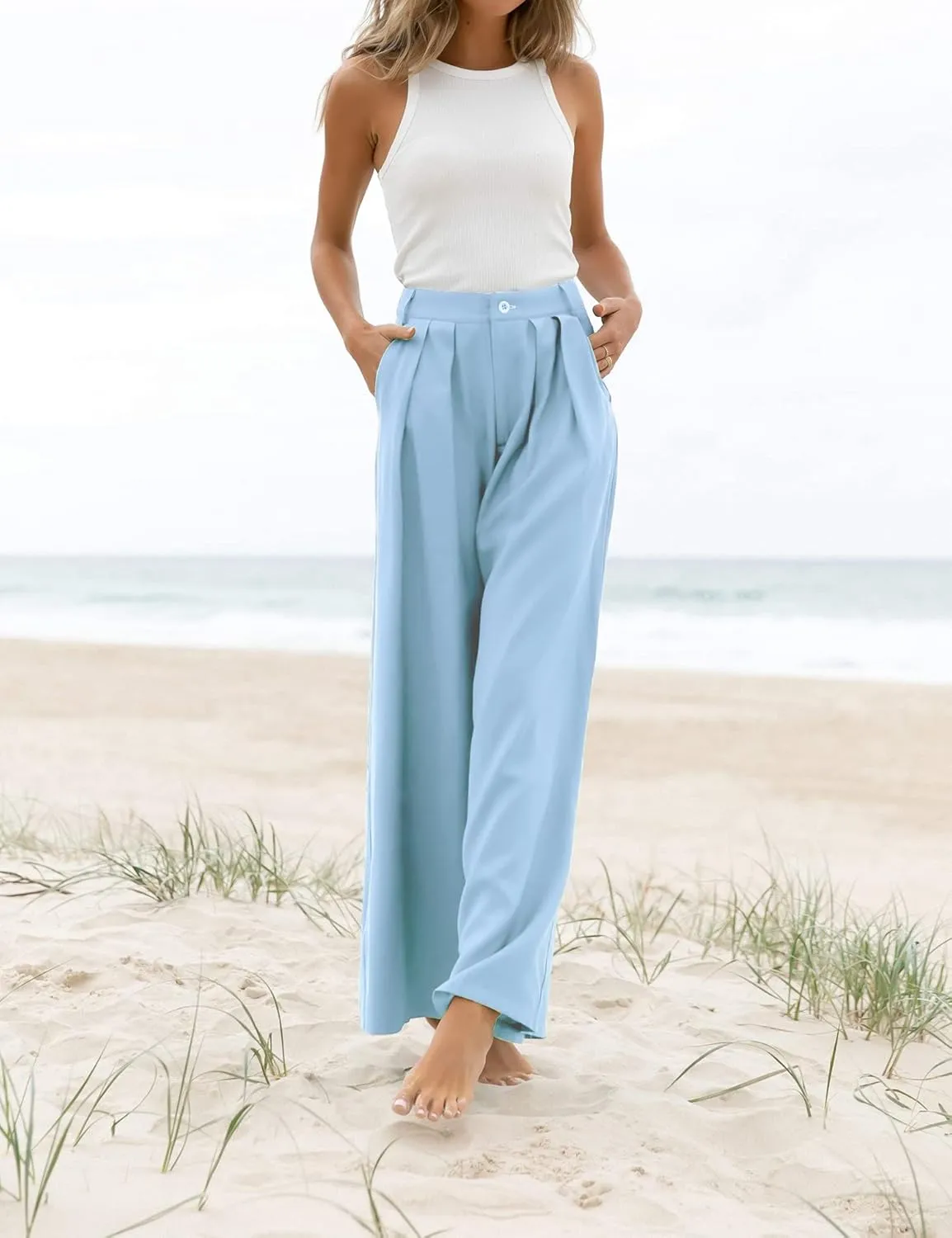 Women's High Waist Casual Wide Leg Palazzo Pants, Dress Pants for Women, Work Pants with Pockets for Women Office.