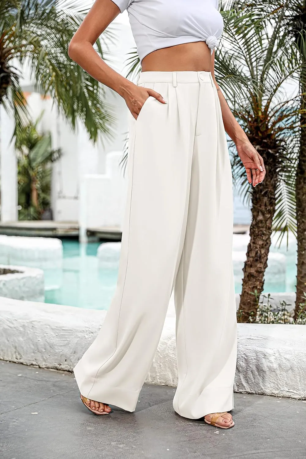 Women's High Waist Casual Wide Leg Palazzo Pants, Dress Pants for Women, Work Pants with Pockets for Women Office.