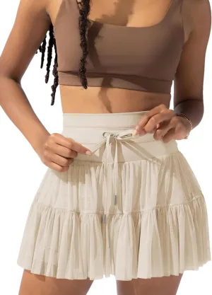 Womens High Waist Pleated Mini Skirt Casual Beach Boho Drawstring Layered Tiered Tennis Short Skirts for Girls ﻿