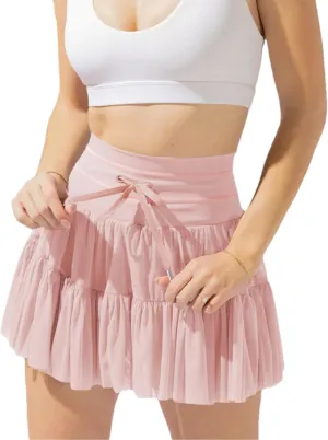 Womens High Waist Pleated Mini Skirt Casual Beach Boho Drawstring Layered Tiered Tennis Short Skirts for Girls ﻿