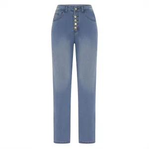 Womens High Waisted Jeans with Pockets Button Down Straight Leg Jeans Fall Comfy Stylish Denim Jeans for All Occasion