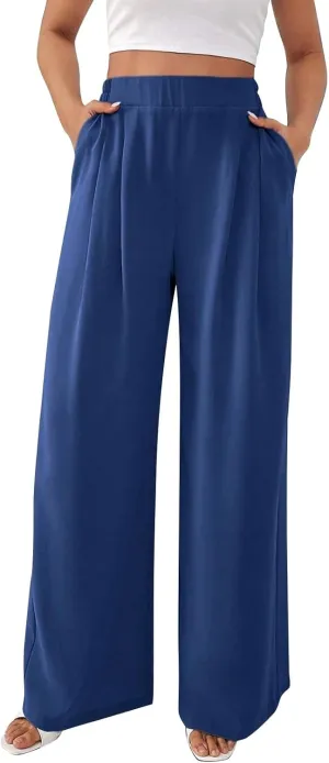 Women's High-Waisted Wide-Leg Pants Various Occasion Casual Trouser Stretchy Waist Office Regular Elegant Lounge Pant