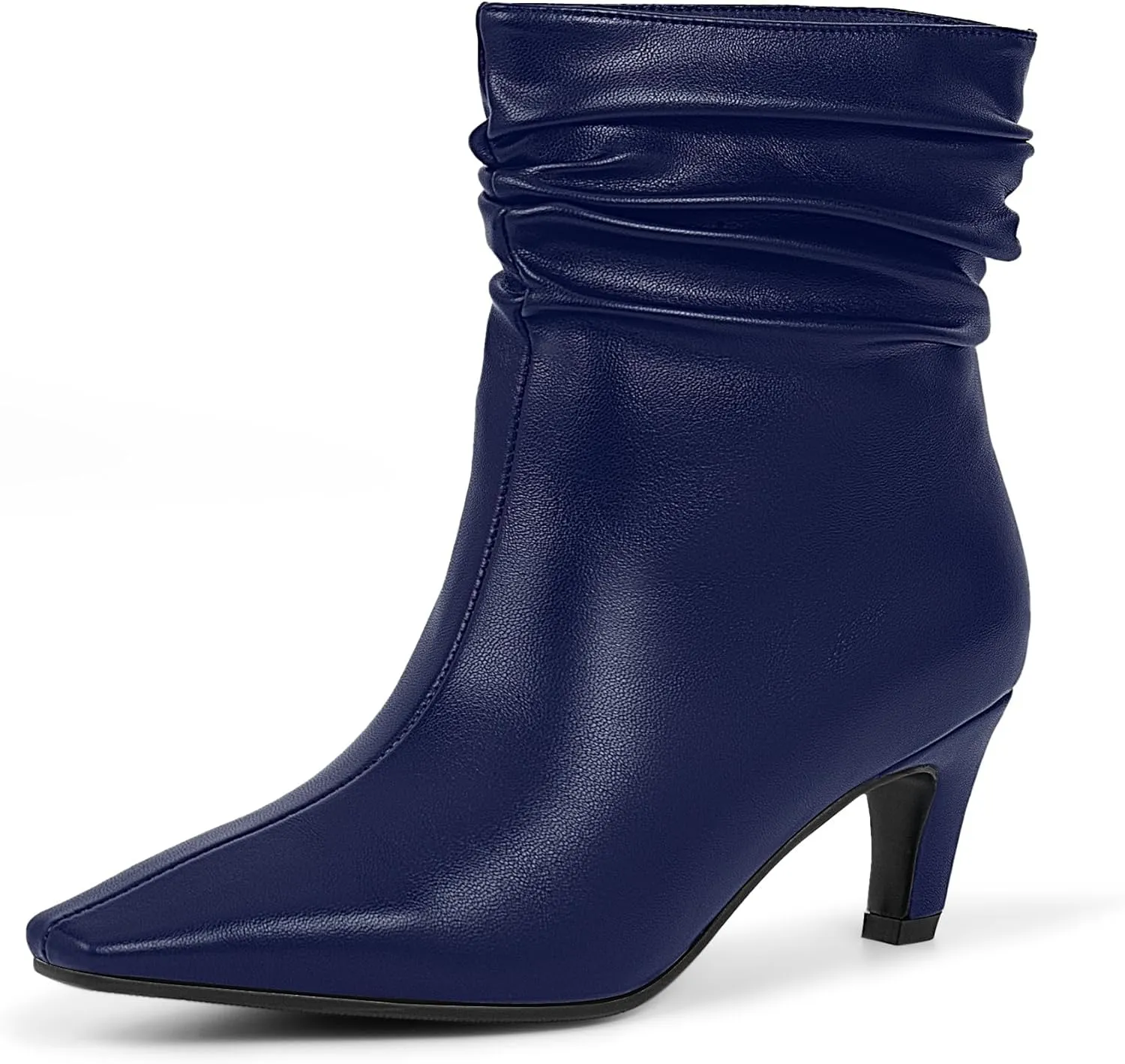 Women's Kitten Heel Slouch Ankle Boots Pleated Closed Square Toe Booties