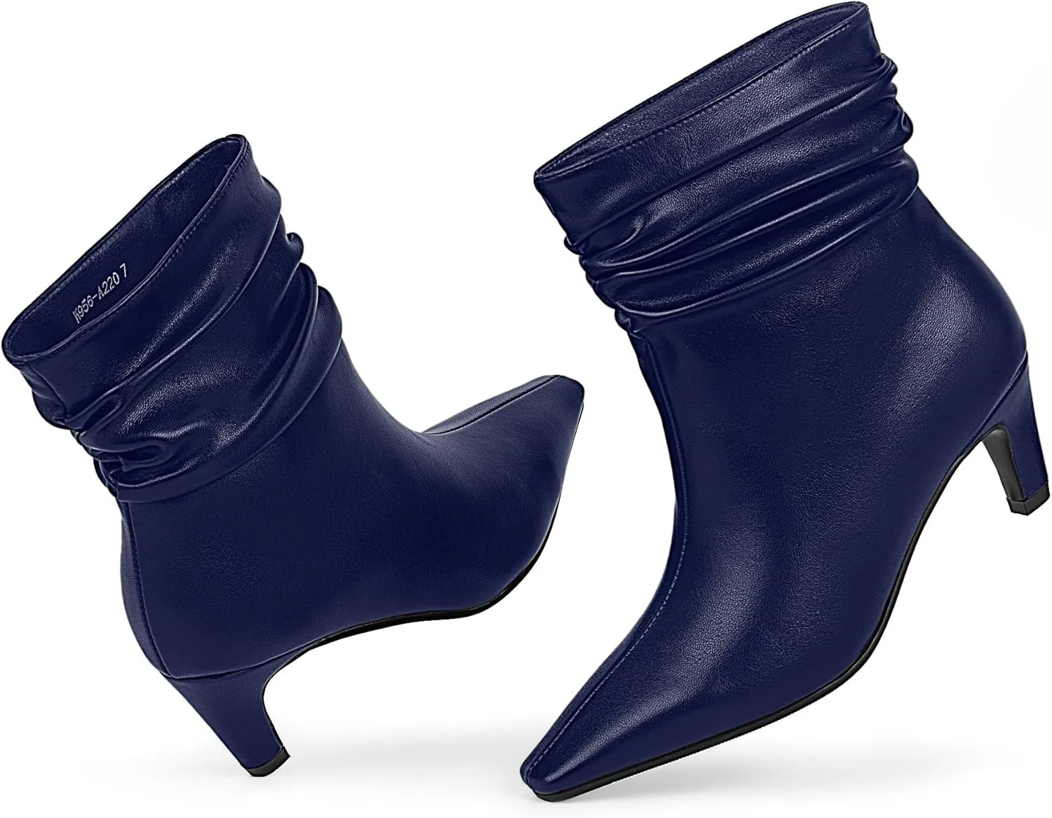 Women's Kitten Heel Slouch Ankle Boots Pleated Closed Square Toe Booties