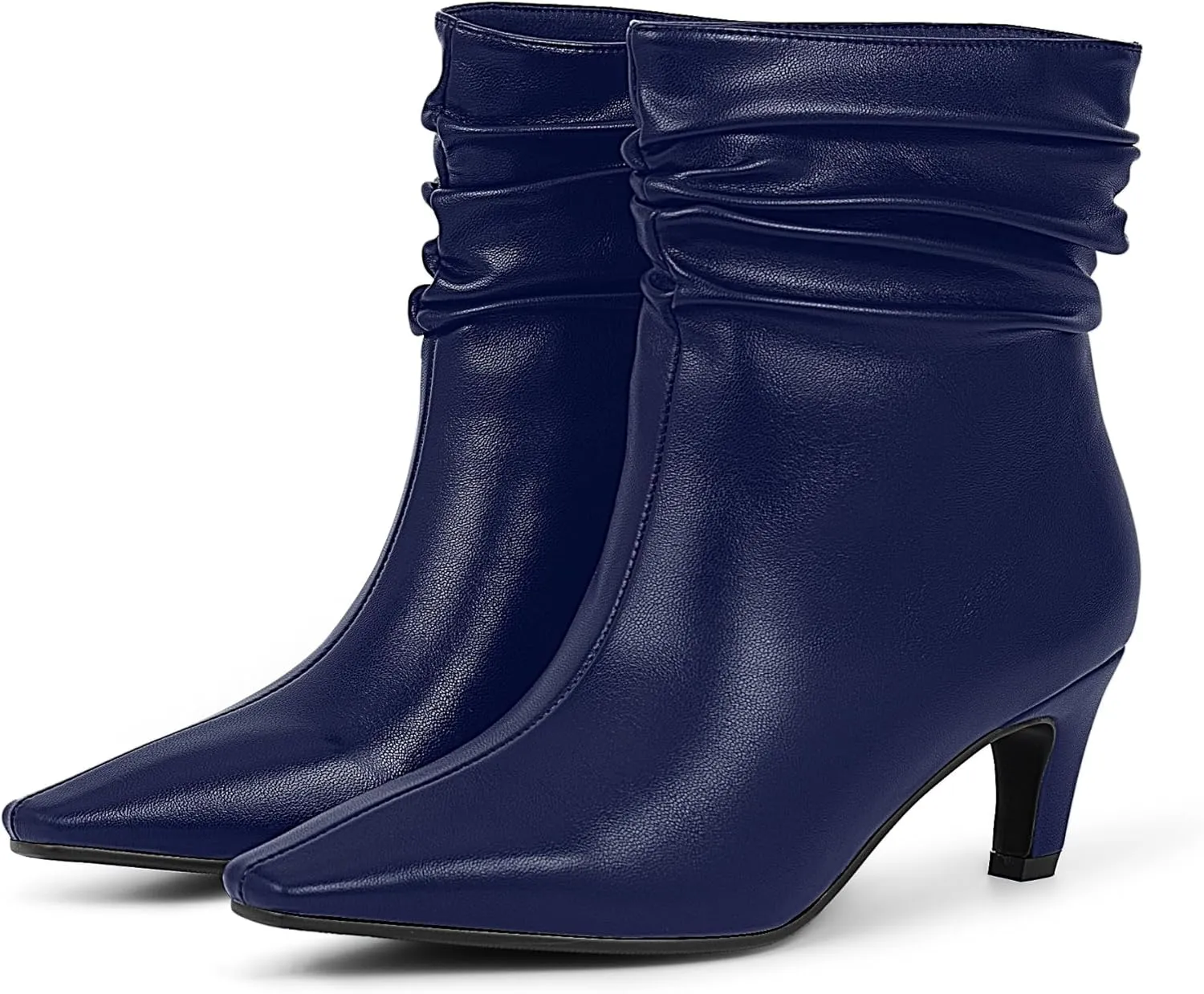 Women's Kitten Heel Slouch Ankle Boots Pleated Closed Square Toe Booties