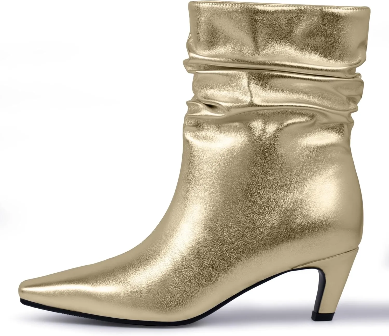 Women's Kitten Heel Slouch Ankle Boots Pleated Closed Square Toe Booties