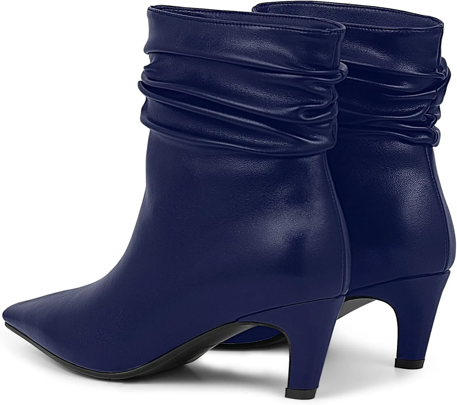 Women's Kitten Heel Slouch Ankle Boots Pleated Closed Square Toe Booties