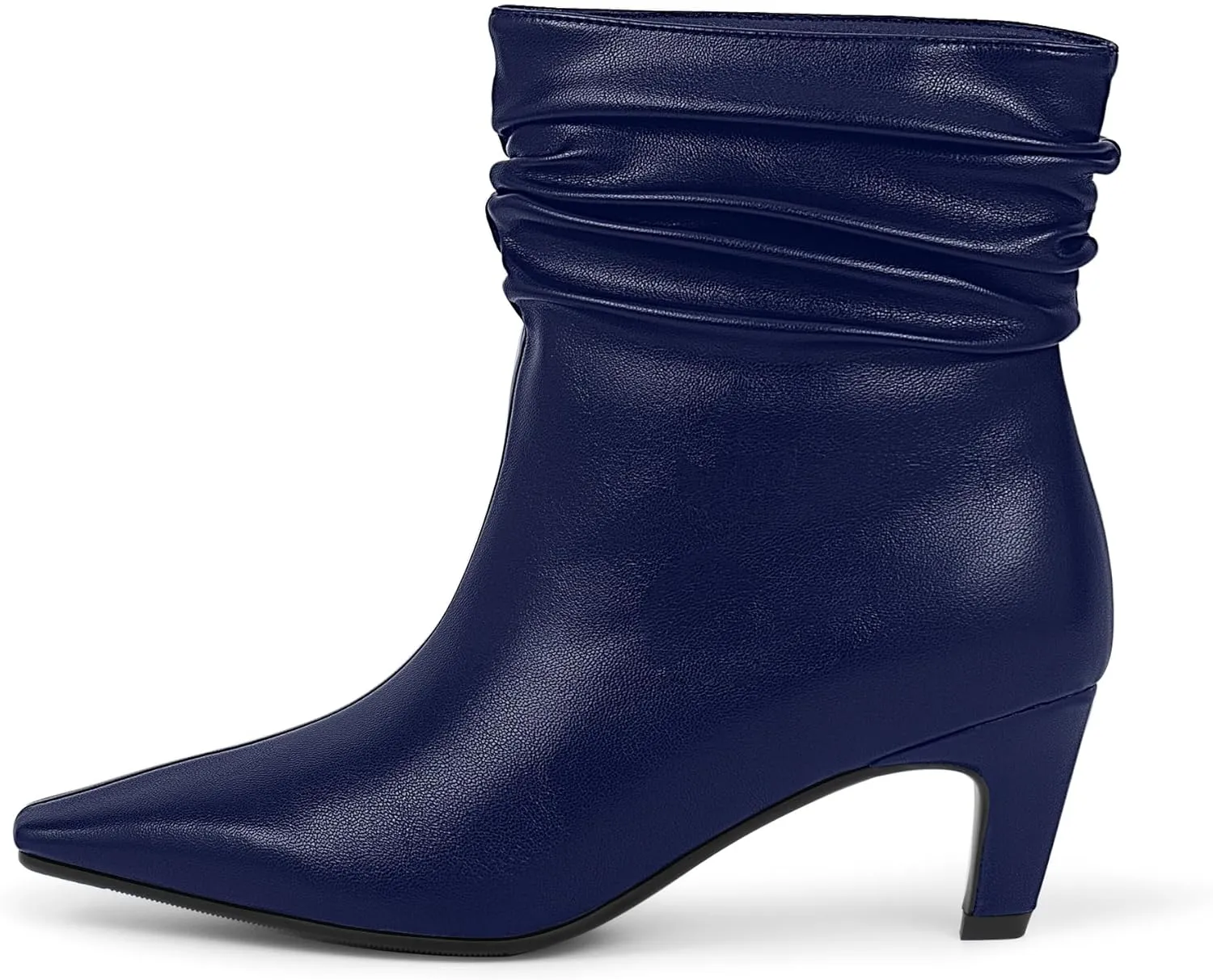 Women's Kitten Heel Slouch Ankle Boots Pleated Closed Square Toe Booties