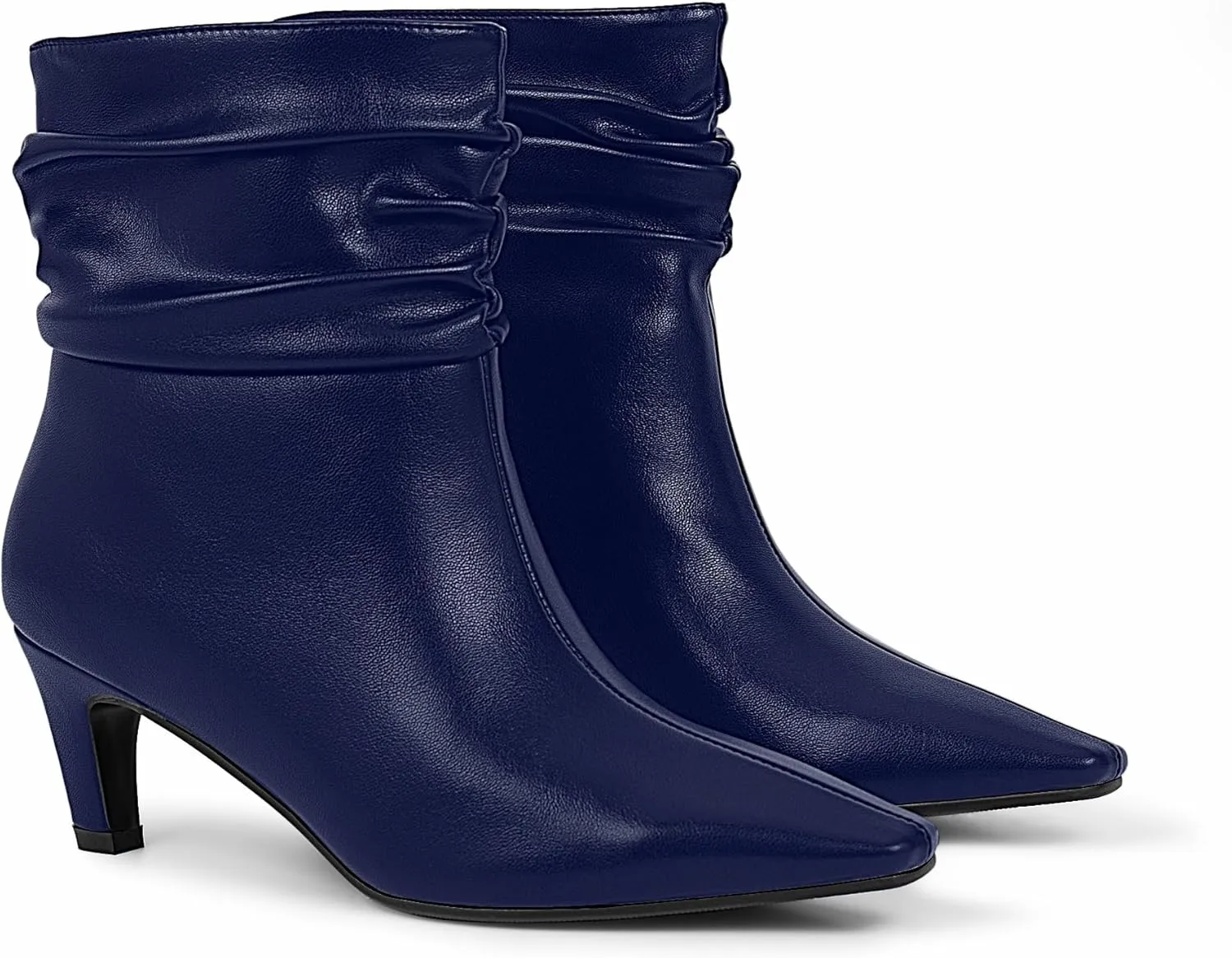 Women's Kitten Heel Slouch Ankle Boots Pleated Closed Square Toe Booties