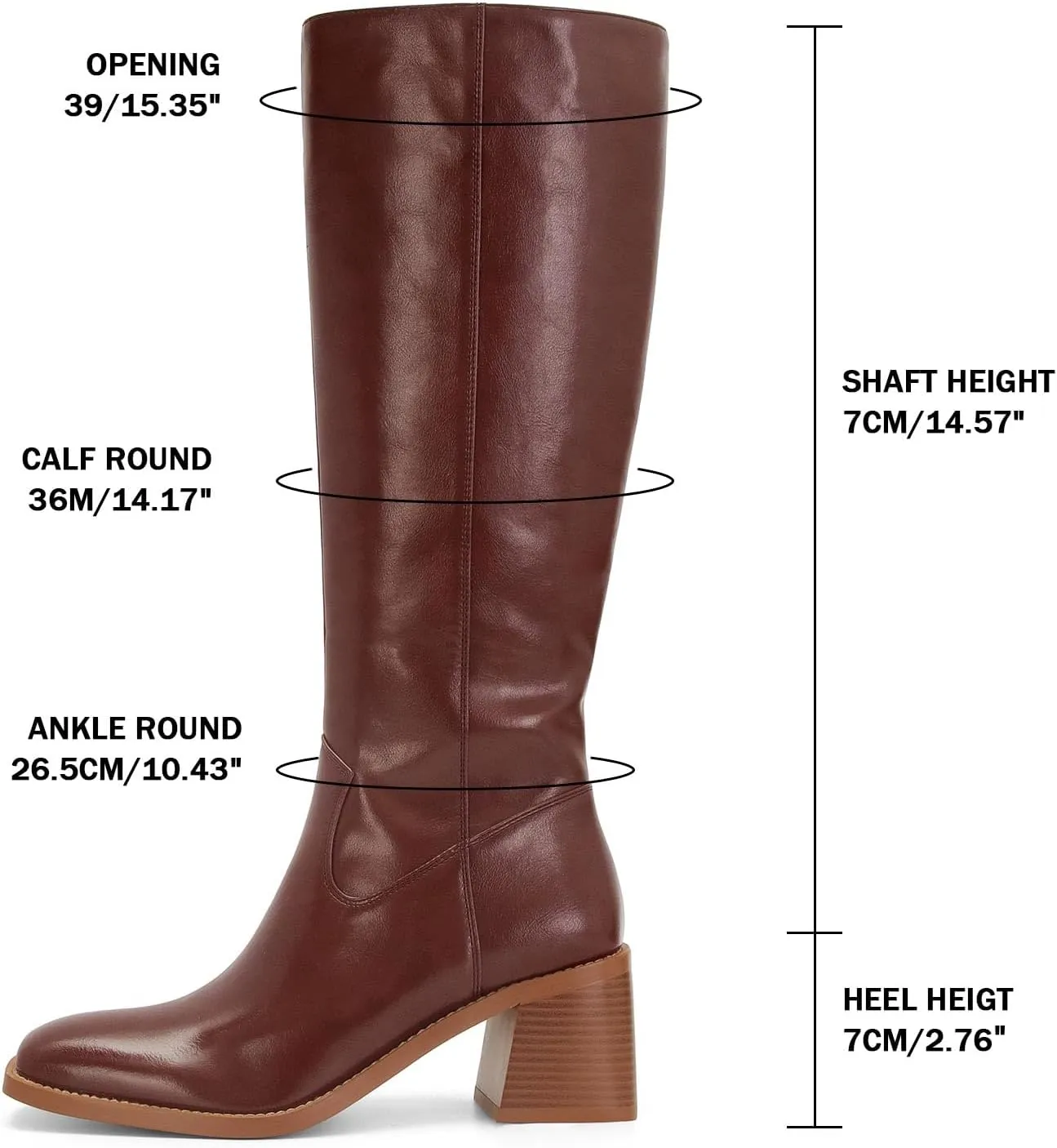 Women's Knee High Leather Boots with Zipper Square Toe Chunky Heeled Tall Boots